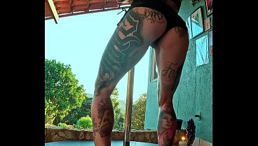 The witch is showing off for you on the pole.