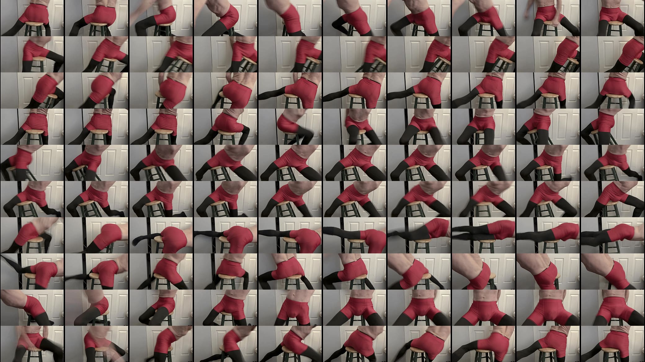 Grinding on Stool in Black Compression Tights and Red Compression Shorts 预览图