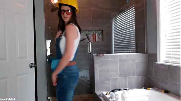 Construction Girl Sage Eldritch Wetting Denim Overalls & Panties