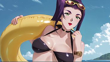 Faye Valentine Sunbathing Turns Into Beach Sex. Faye Valentine Hentai Cosplay (AI-generated)