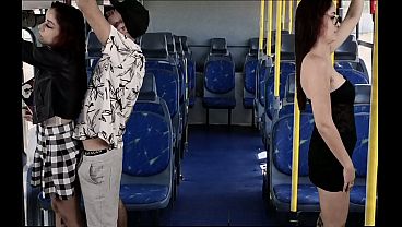 Stranger sneaks up behind female college students on the bus!