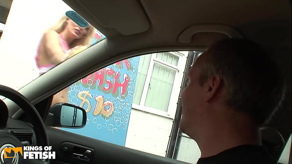 Busty car wash babe gets her pierced pussy drilled by a client after washing his car