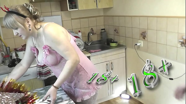 Old and young Mature MILF and cute teenager virgin girl without panties and bra in stockings in kitchen kissing on lips and preparing dish for New Year holiday Blonde and Brunette Lesbian Bisexual Fetish Sexy clothes Big natural tits Perfect ass Close Up