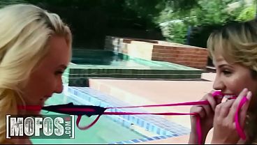 MOFOS - AJ Applegate Gets Caught Tribbing With Brett Rossi By Her Man But She Makes It Up For Him With A Double Bj