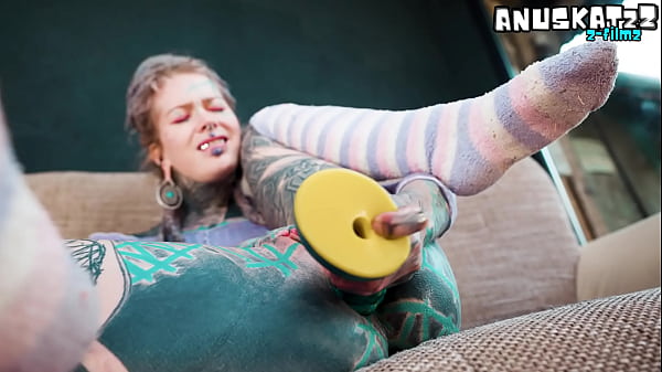 TATTOOED hippie ANAL fuck herself with dildo with BIG DICK