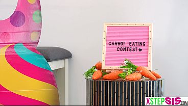 Easter bunny teen stepsister eats stepbrother his big carrot