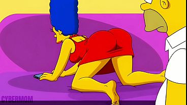 Cybermom - Married Housewife Cheats on Her Cuckold Husband on a Pink Couch. Cartoon Parody Simpsons. Hentai