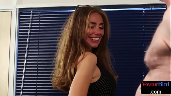 Office CFNM dominant lingerie babe teasing colleague jerker