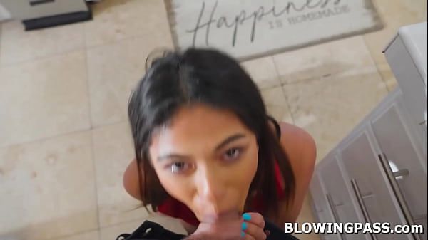 Petite teen tips handyman with blowjob