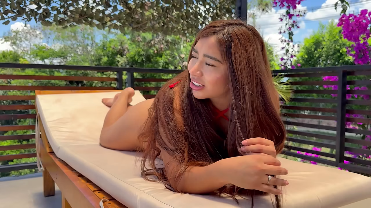 Mexican MILF fucks the outdoor pool technician when her husband is away, interracial sex with a Colombian black guy!