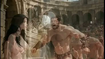 AI Generated Elf Queen Forces Nude Brunette into Public Arena Orgy with Horny Gladiators 52 sec