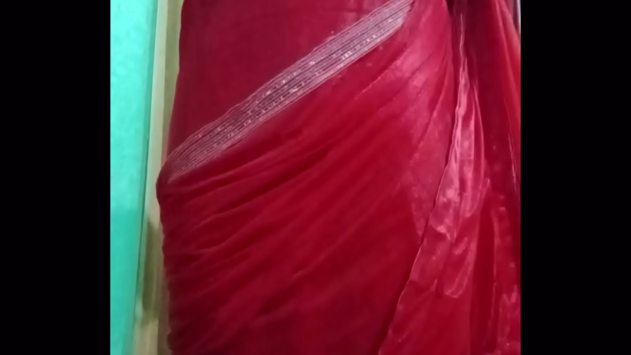 Indian Gay Crossdresser Bottom Gaurisissy pressing her big boobs and feeling horny in red saree with heavy jwellery