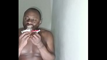 Relaxing my genitals while eating green looking and sounding snacks before masturbating genitals for free