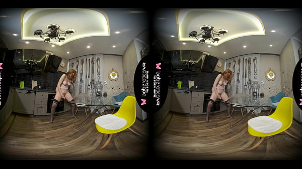 Solo babe, Candy Red masturbates in the kitchen, in VR