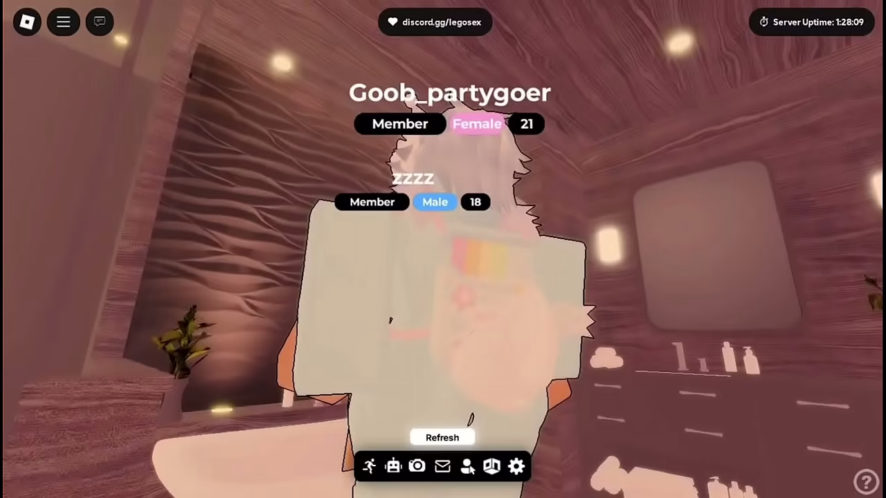 1 boy and 1 partygoer girl having fun on bathroom on roblox