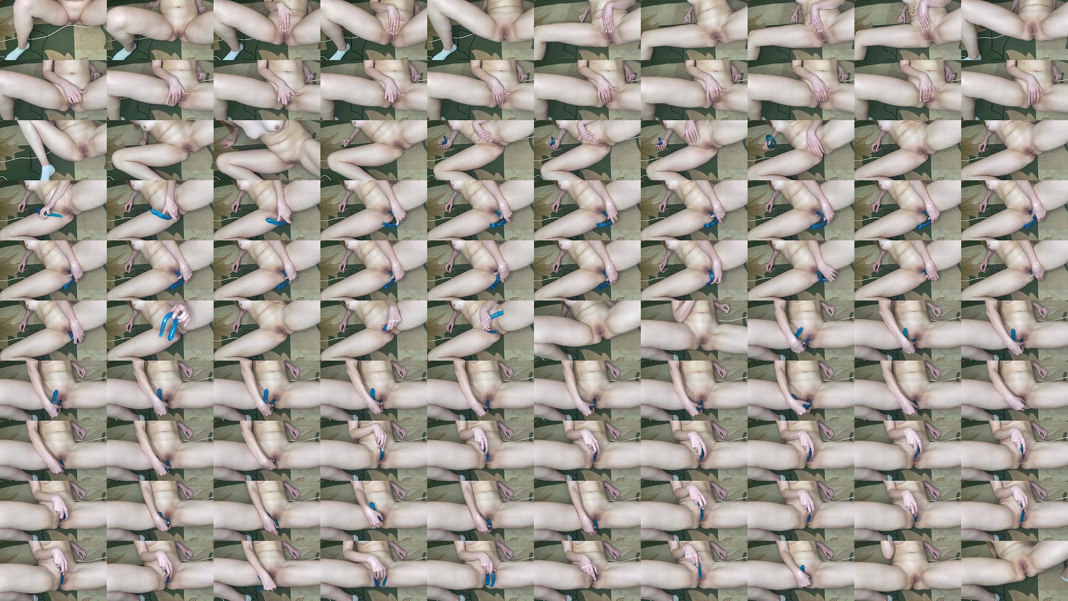 Lazy blonde laying on the carpet naked and masturbate with long dildo 预览图