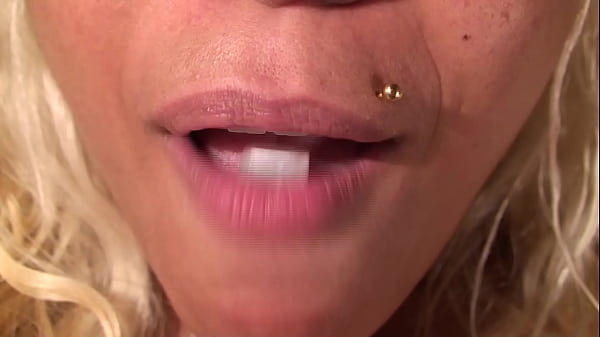 Girl eating blonde with beautiful teeth chewing food chews you really everything very small mastication
