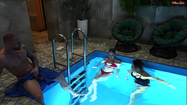 Threesome In Public Sauna With MILF And Teen