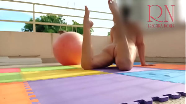Outdoor Yoga & Summer Teasing – Terrace Fitness Glamour Scene. Nude Yoga. c1 128