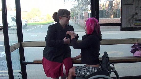 Leah Caprice and her lesbian lover flashing at a busstop