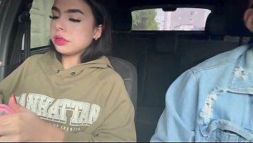 petite student gives handjob in car cum 