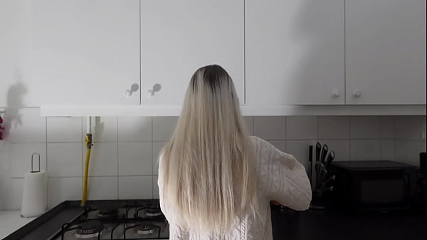 Hot petite sexy girl in the kitchen masturbates on Christmas day for good luck and satisfaction