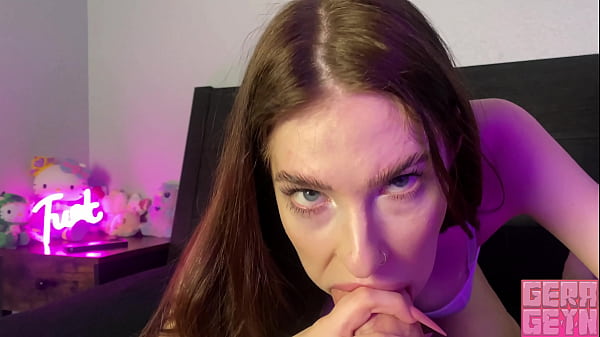 Hot stepsister sucked cock while watching a movie and got a huge facial