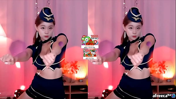 Korean babe in flight attendant costume dancing