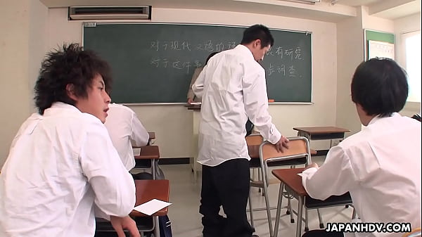 Naughty Japanese teacher sucking off her students