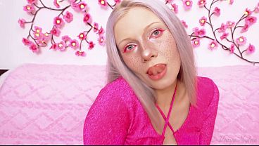 In a dress and stockings, the whore performs rough throat with a big dildo and fucks her pussy while there is a butt plug in her ass!