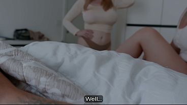 Step Mom and Step Sister Share Bed with Step Son in Wild Hotel Fuck Befor Student Exams