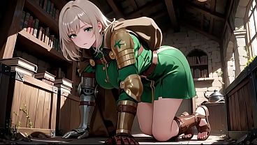 Blonde Knight's Afternoon! Green Uniform   Golden Mechanical Arms, lazily contemplating in ancient stone ruins. 7 min