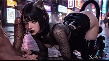 俺は路上で発情した猫耳とヤったぜ！！彼女は俺の巨大な黒いチンポに夢中になった！！俺は彼女のきつい穴をめちゃくちゃ広げてやったぜ&hellip;[AI]