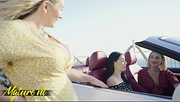Four Lesbian MILFs Lick Each Other's Pussies With A View
