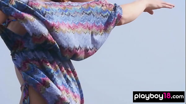 Download Video - Skinny Ukrainian beauty Janeth Tense reveals her small tits on the rocks