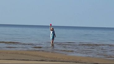 Chubby mommy on beach