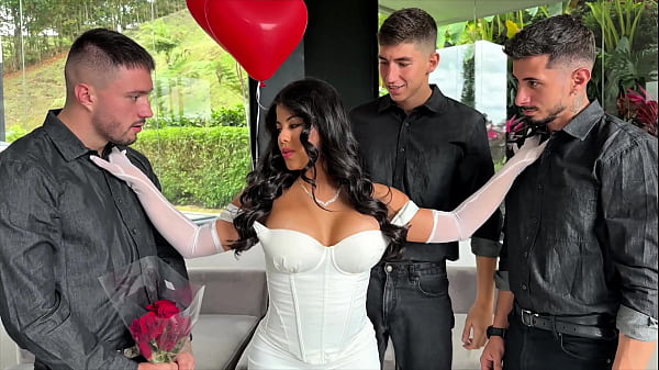 DP Anal Foursome with Stunning Steffy Moreno to choose Valentines Date between 3 Spanish Studs.