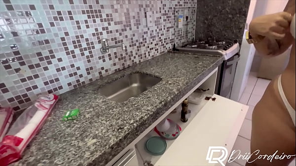 Naughty little bitch sitting on her boyfriend's dick in the kitchen POV