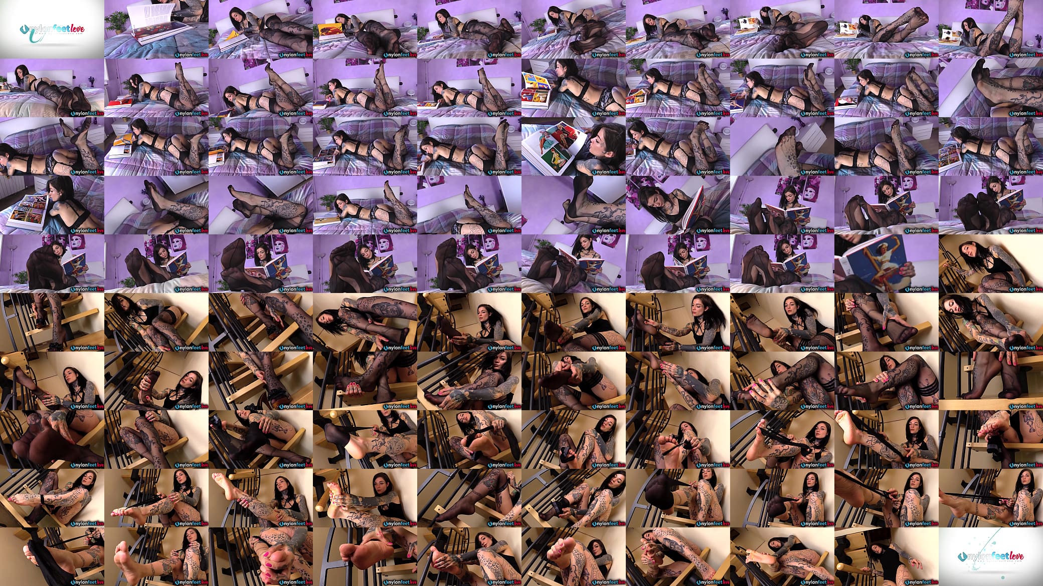 Hot tattooed girl wearing stockings puts feet in your face 预览图