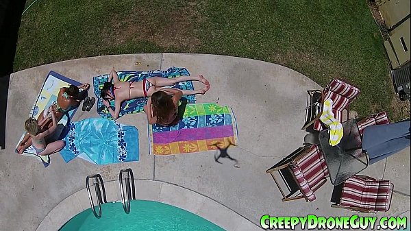 Chicks gets filmed by a drone guy