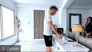 MILF stuck with glue - her boyfriend's son licks her ass and cums inside her