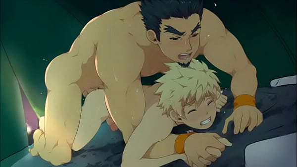 Anime blonde boy having fun with older man