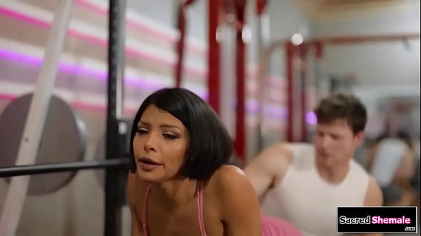 Latina tgirl Lola Morena gets barebacked at a gym