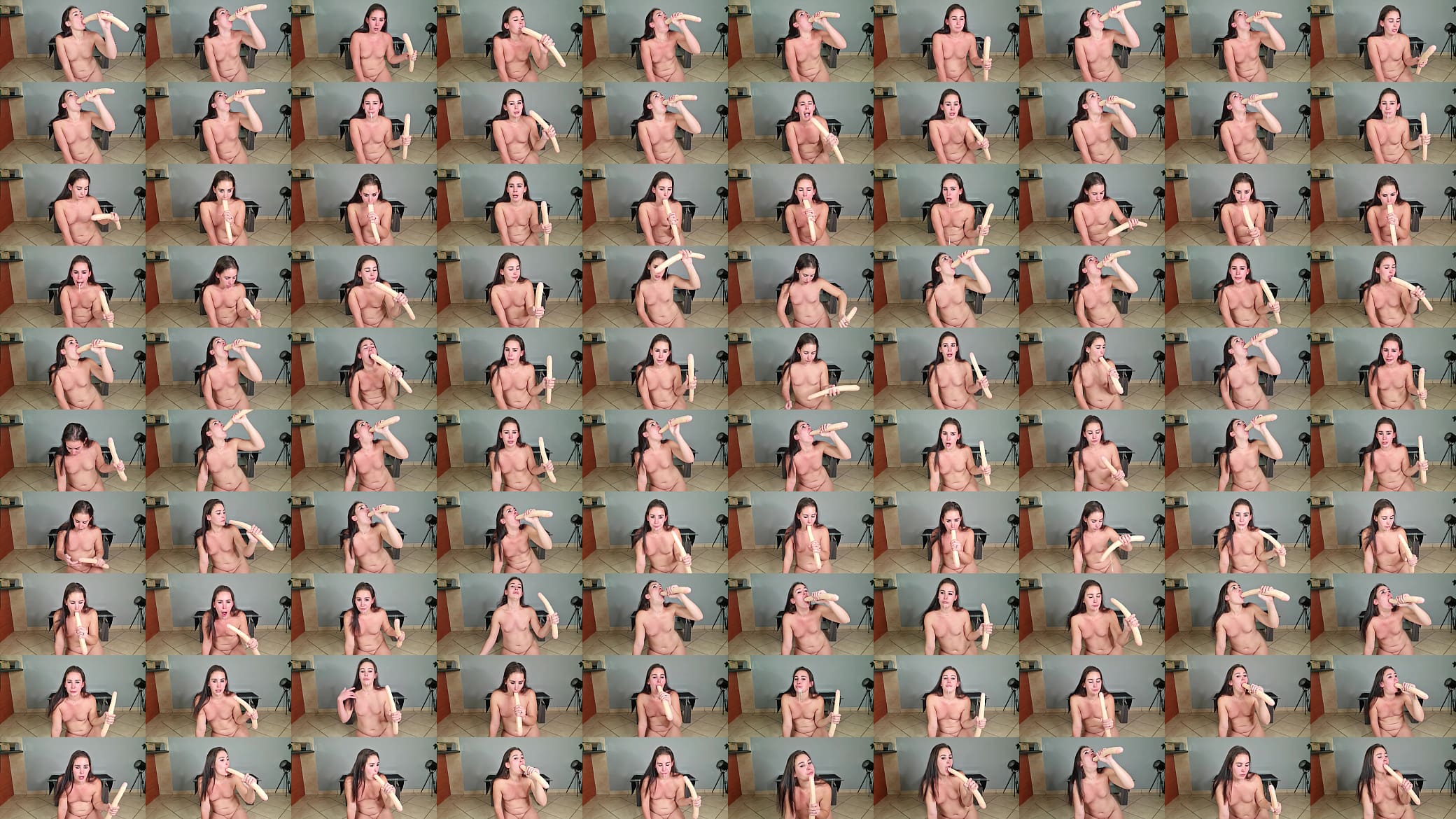 Small titted whore training to get a double sided dildo deep down her throat to become a perfect throat fucking object 预览图