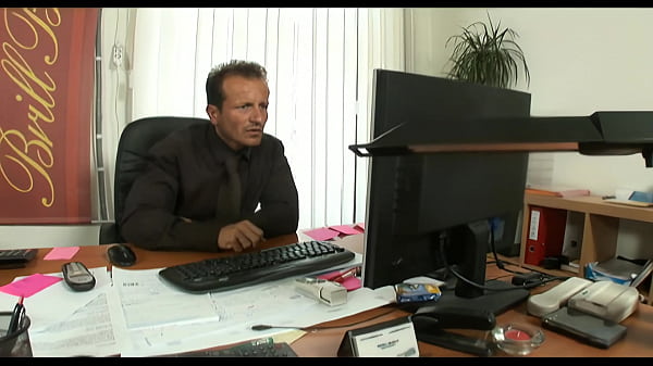 She greets her boss every day by letting him squeeze her jugs before she gives him a...