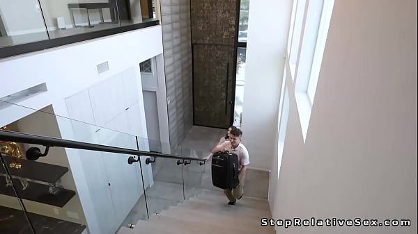 Big cock guy welcomes and fucks stepcousin in the bathroom