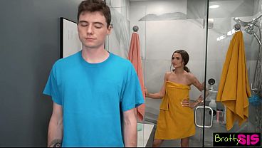 Slender Brunette Nikki Nicole Sucks & Swallows Stepbro's Load In Shower