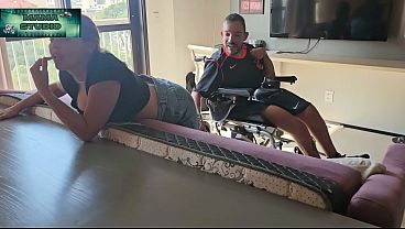 Naughty cleaning lady in a short skirt cleaning the house provokes a perverted wheelchair user who receives payment with a penis in her vagina (FULL VIDEO ON RED)
