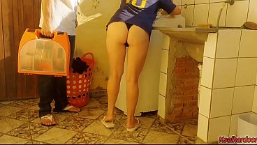 Married housewife pays washing machine repairman with her vagina.