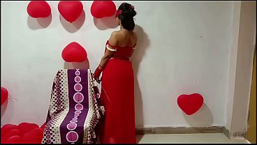 Best Horny Bhabhi From Indian Origin In Red Sari Celebrating Anniversary Showing Big Desi Boobs